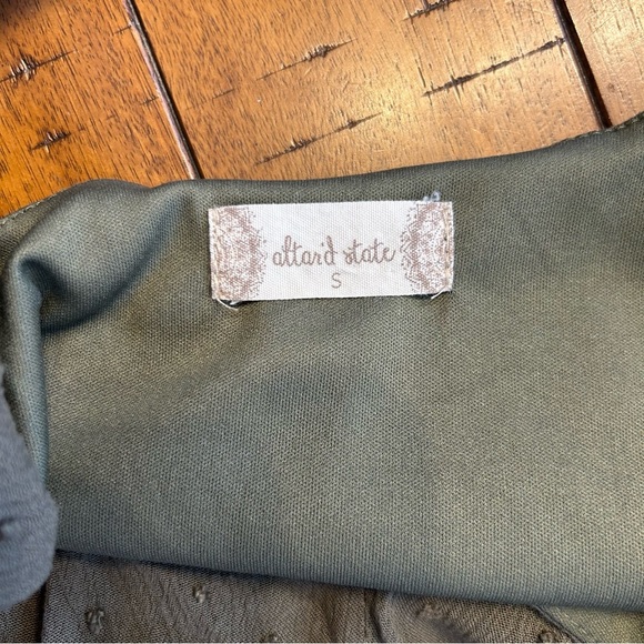 Altar’d State Olive Green Clip Dot Mini Dress, S, Blouson Sleeve, Boho, V-Neck - Picture 6 of 8